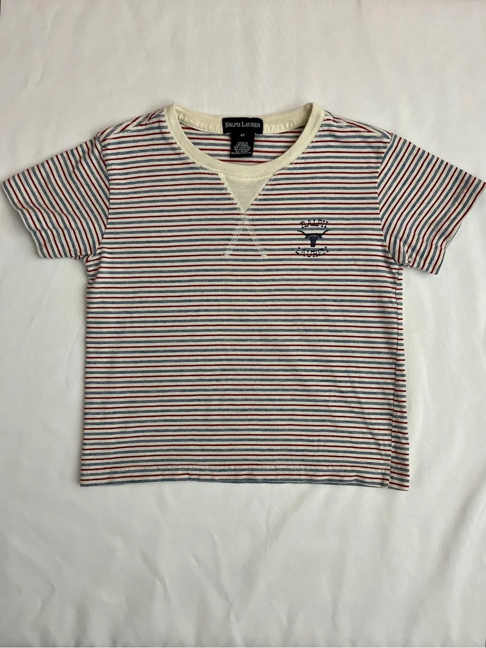 Ralph Lauren 90s Longhorn Micro Stripe Vintage T-Shirt 4T